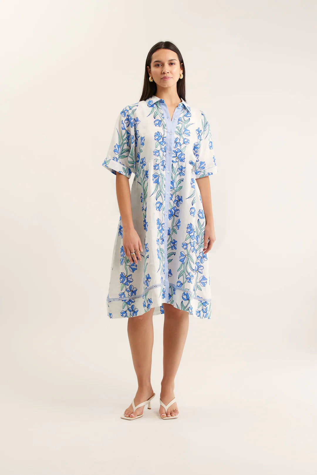 Maxine Linen Dress in Blue Vine Print
