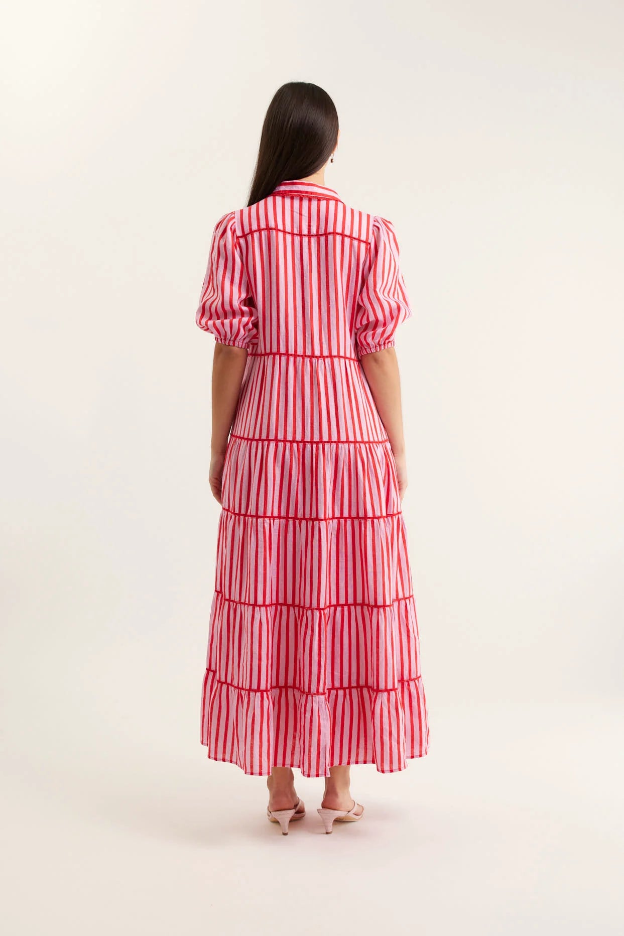 Marlow Breton Linen Dress in Pink/Red