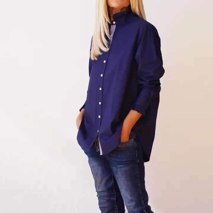 Maple Shirt - Navy with Navy & White Placket Trim