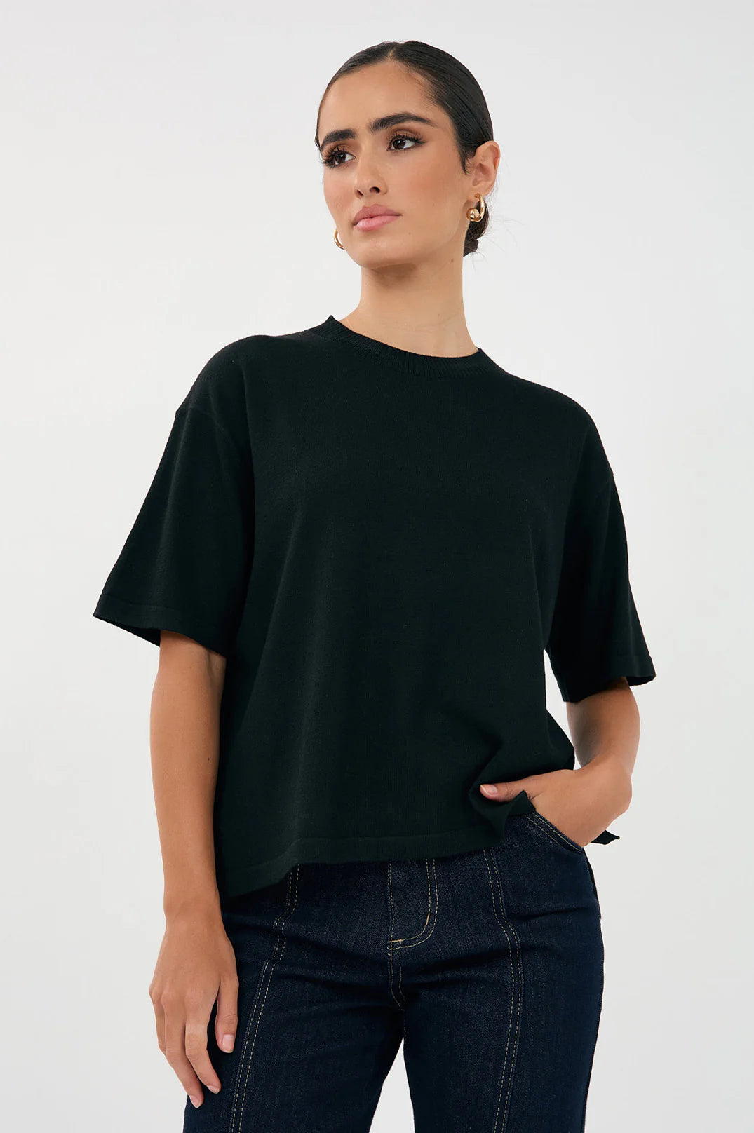 Laney Short Sleeve Light Weight Knit Top - Black