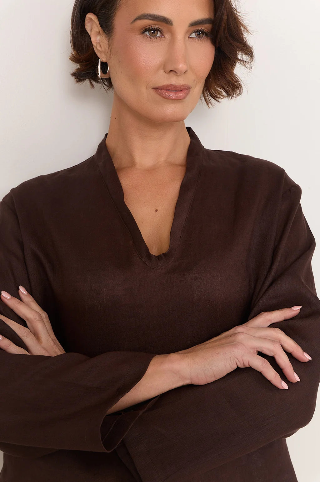 Luka Lightweight Linen Top - Chocolate