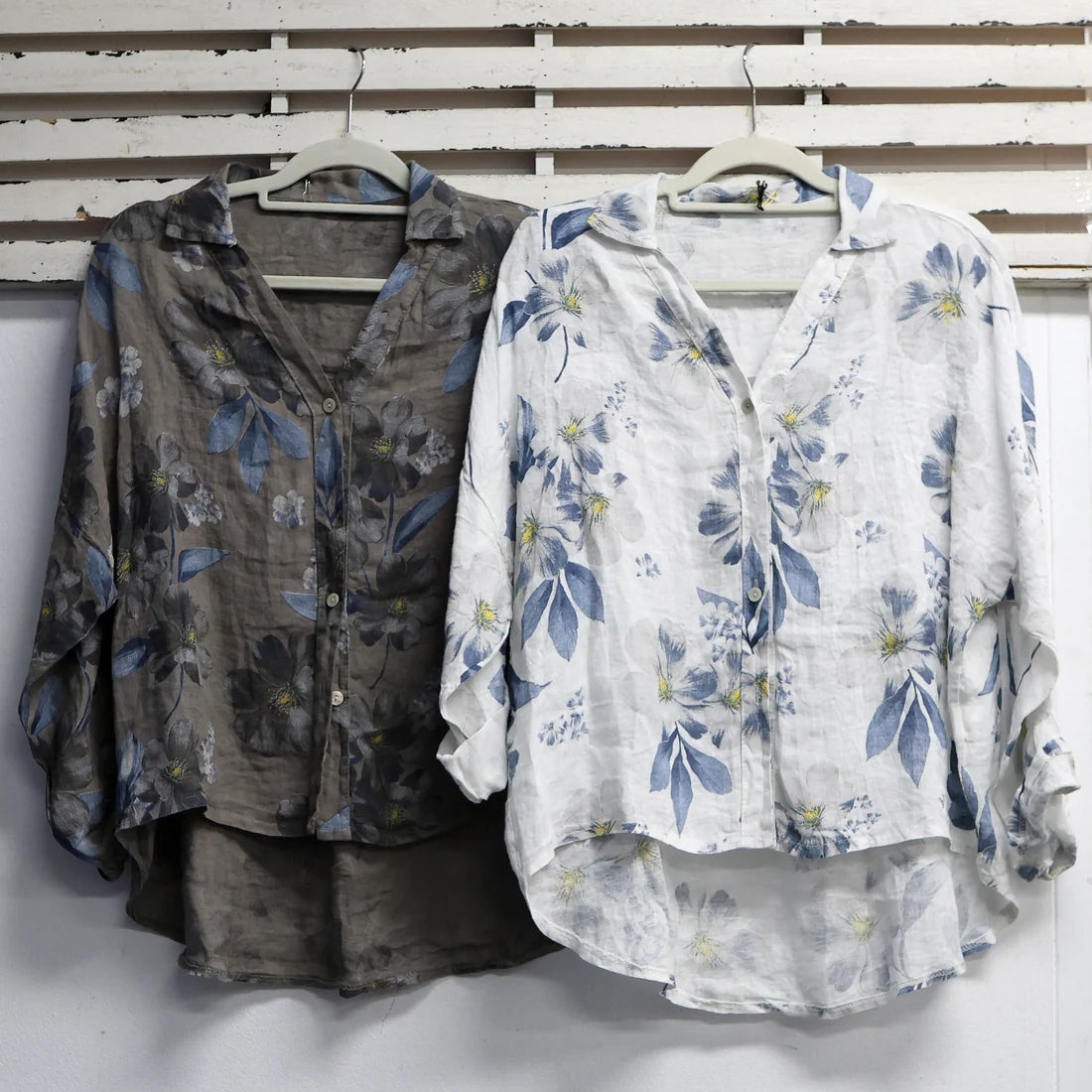 White Linen Flower Print Top