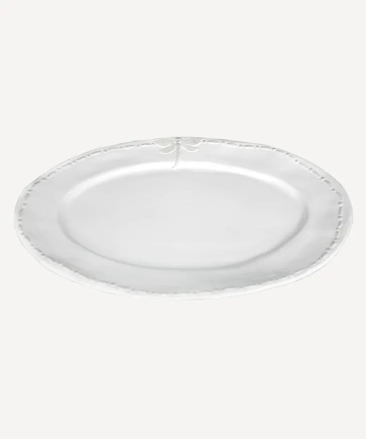 Dragonfly Stoneware White Oval Platter