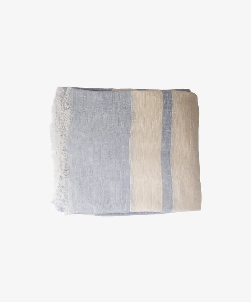 Striped Linen Tablecloth Pale Blue