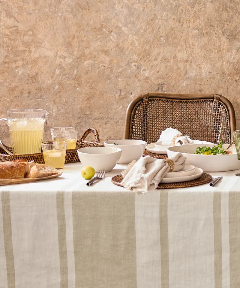 Striped Linen Tablecloth Stone