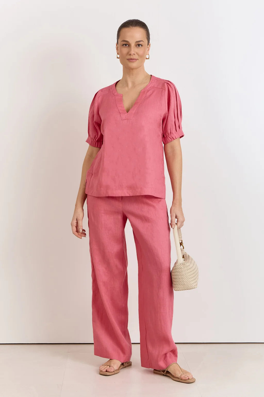 Harrie Pleated Linen Top - Watermelon