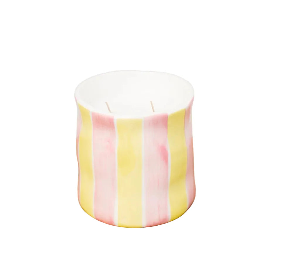 Rose Pink &amp; Yellow Stripe Candle - Cherry Blossom &amp; Coconut
