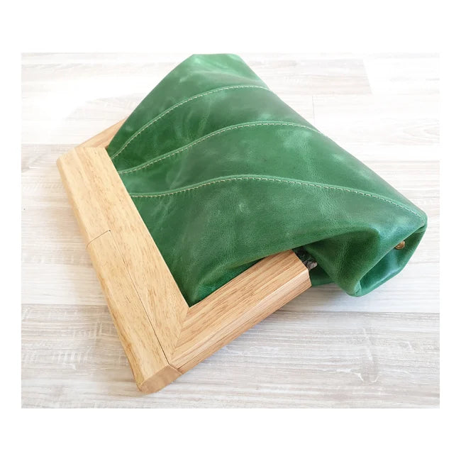Timber & Leather Clutch - Emerald