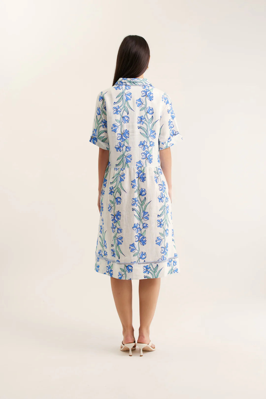 Maxine Linen Dress in Blue Vine Print