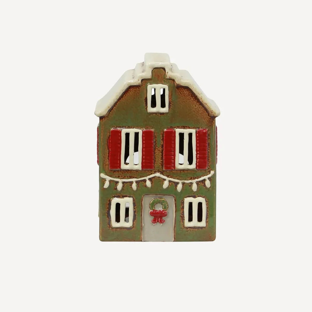 Alsace Tea Light House Christmas Green with Shutter