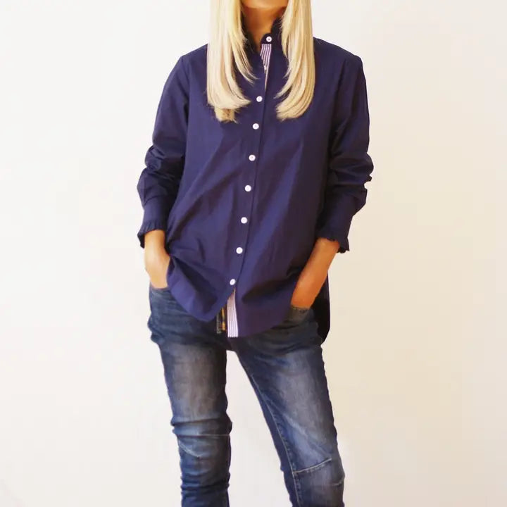Maple Shirt - Navy with Navy &amp; White Placket Trim