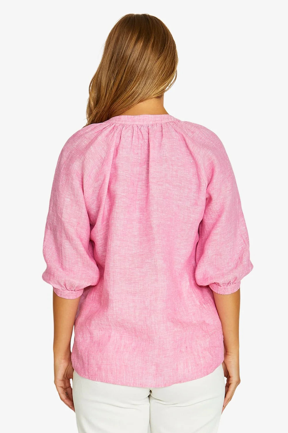 Raglan Button Neck Top - Hibiscus