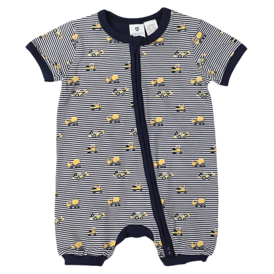 Trucks &amp; Diggers Short Sleeve Zip Romper - Navy