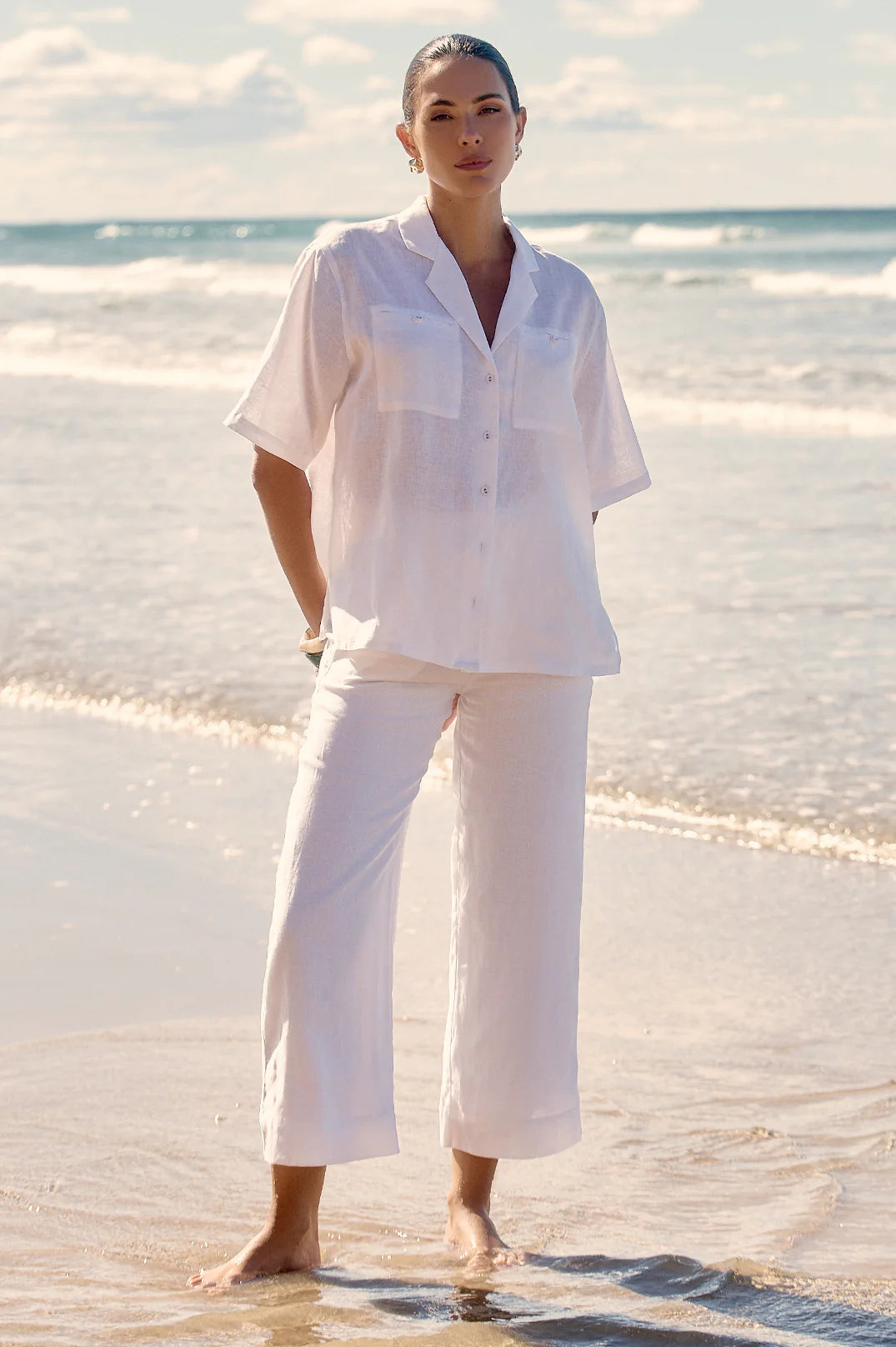 Mill & Hide - adorne - Nisha Cropped Linen Pant White