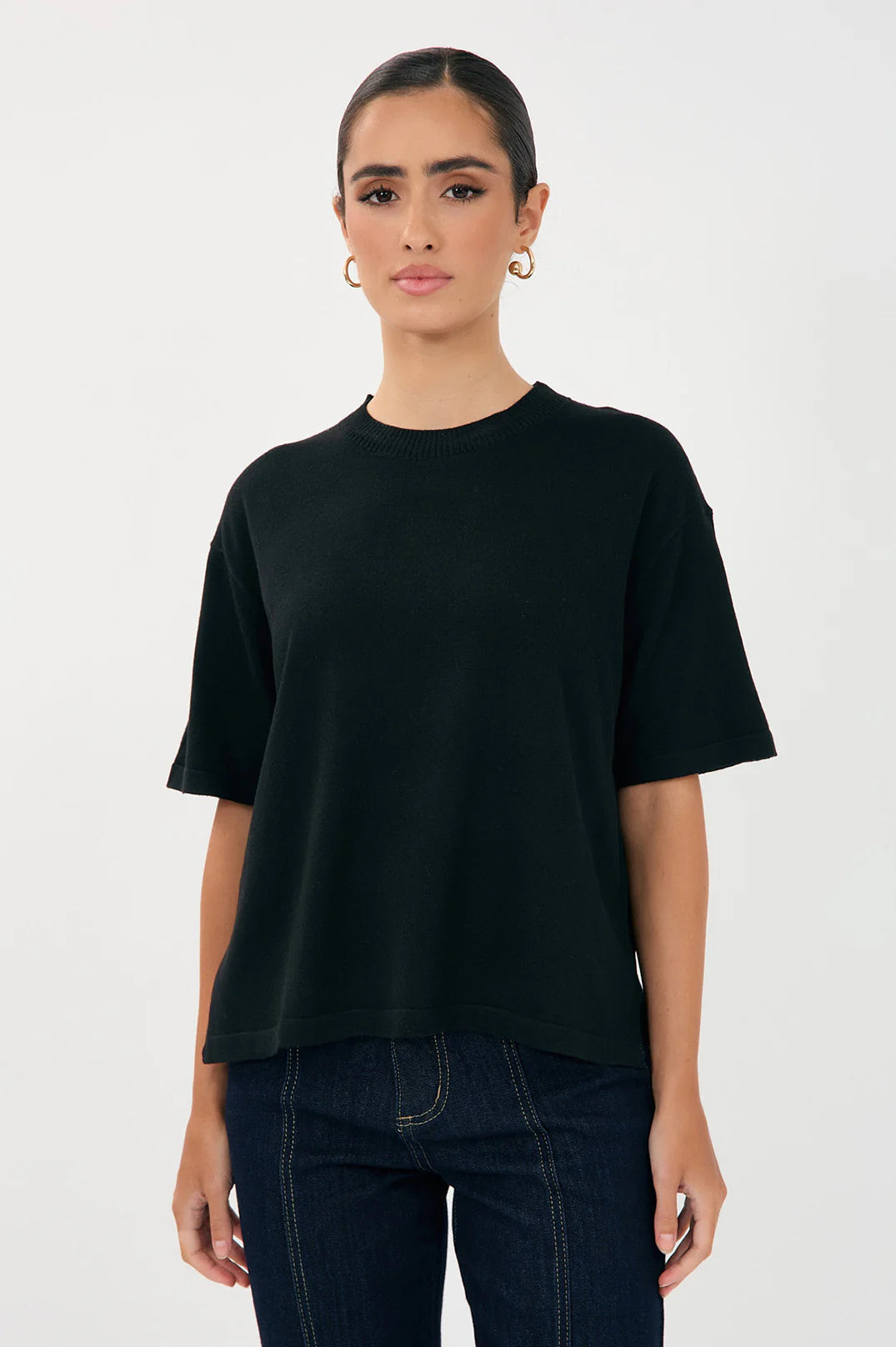 Laney Short Sleeve Light Weight Knit Top - Black