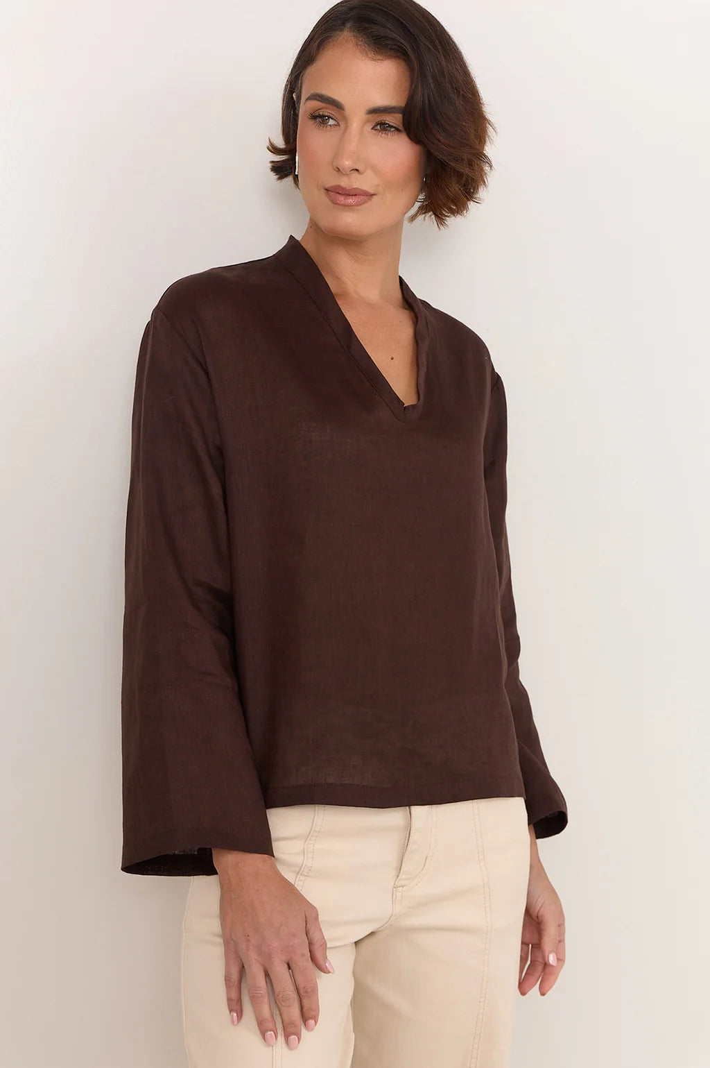 Luka Lightweight Linen Top - Chocolate