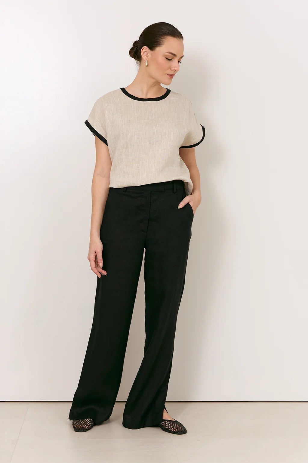 Easton Side Split Linen Pant - Black