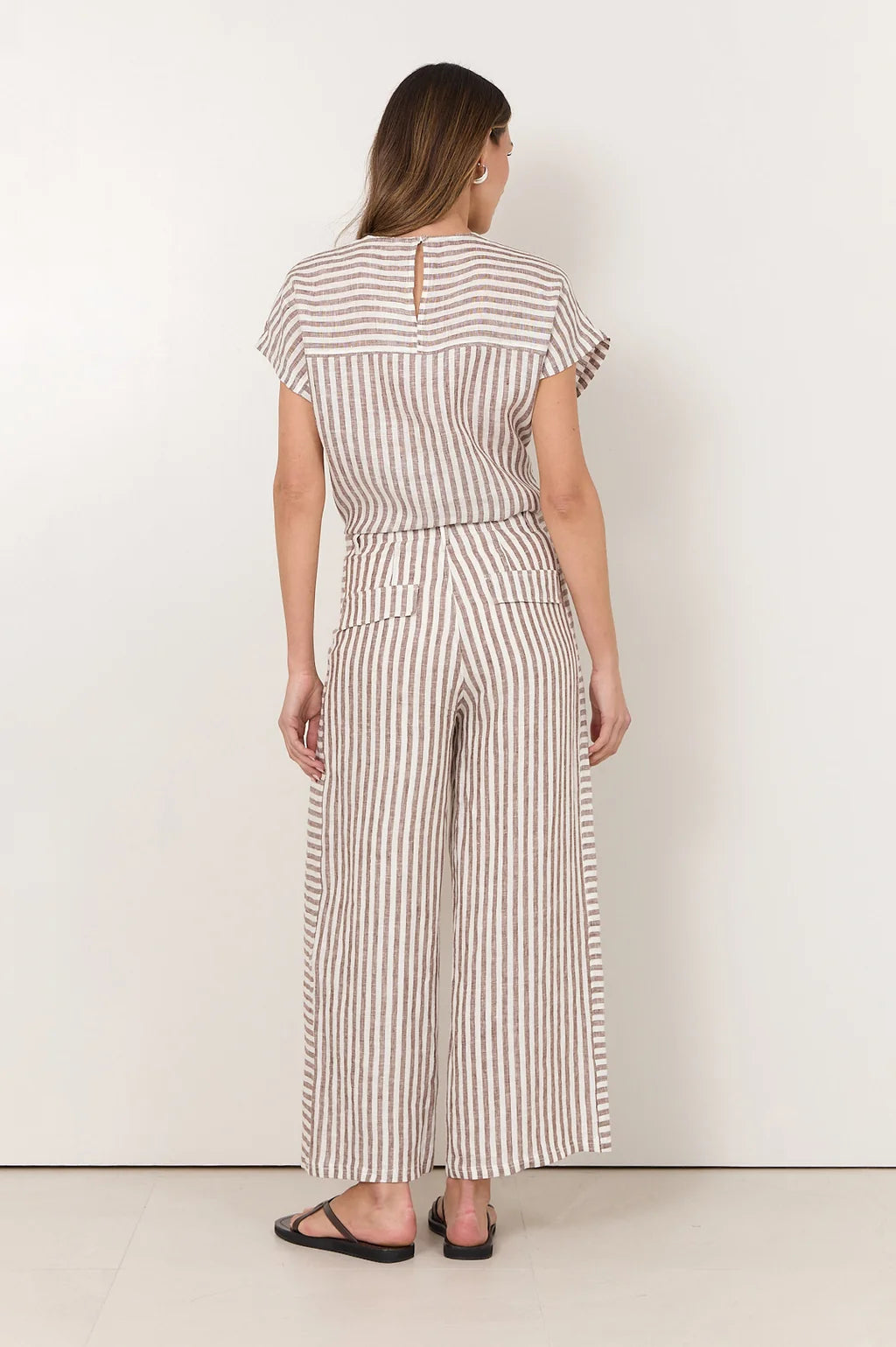 Gabriella Stripe Linen Pant - Chocolate
