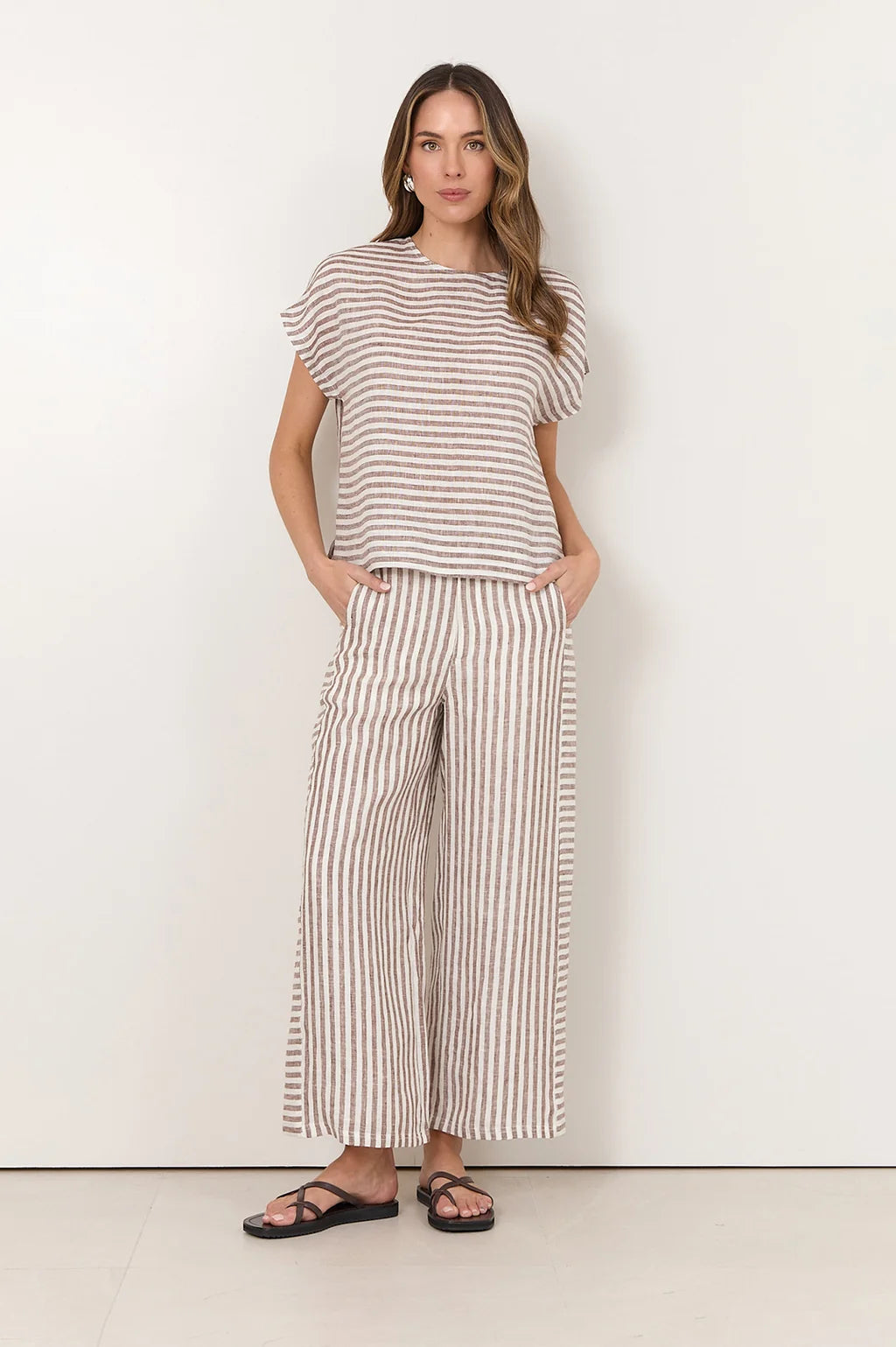 Gabriella Stripe Linen Pant - Chocolate