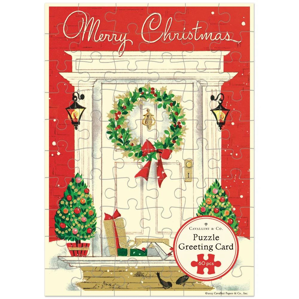 Cavallini Puzzle Greeting Card - Christmas Home