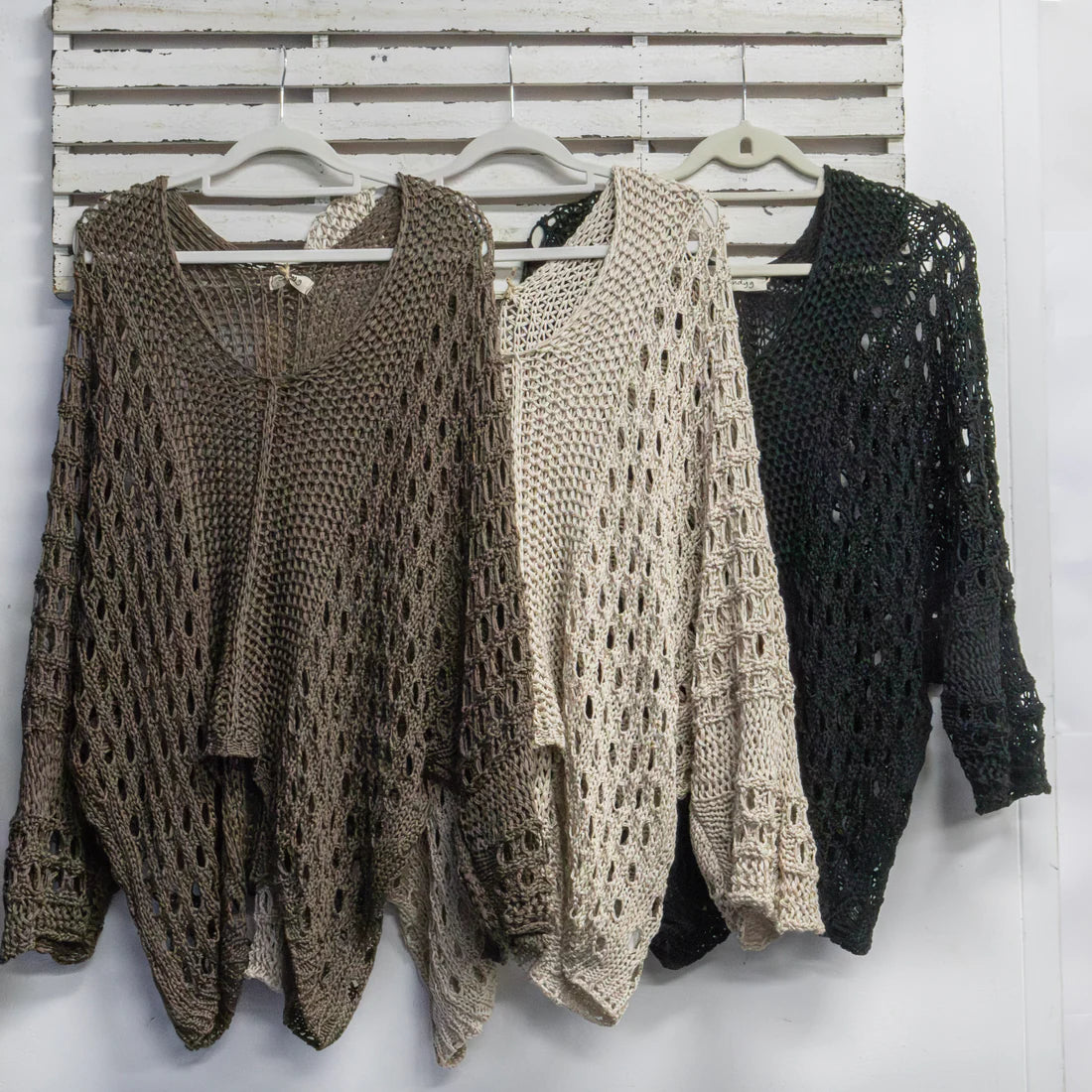 Cotton Blend Loose Knit V Neck Top