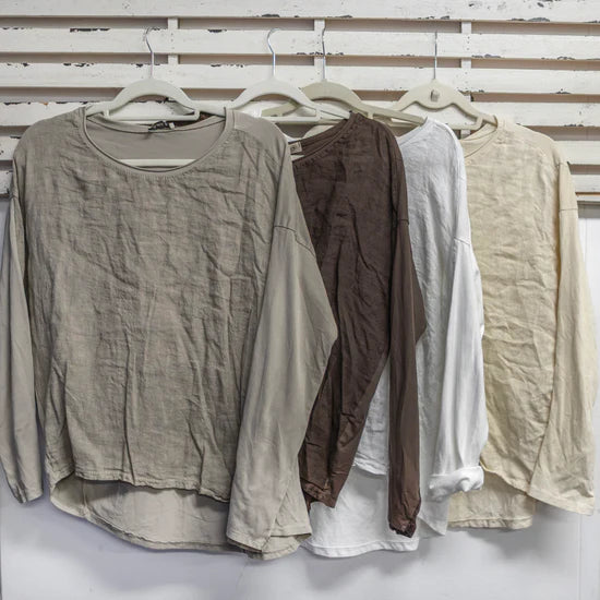 Cotton Back/Linen Front Top Round Neck