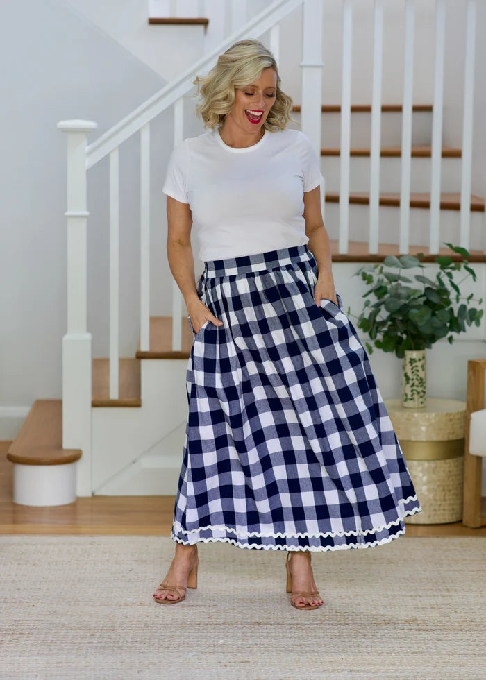 Emma Skirt - Navy &amp; White Gingham