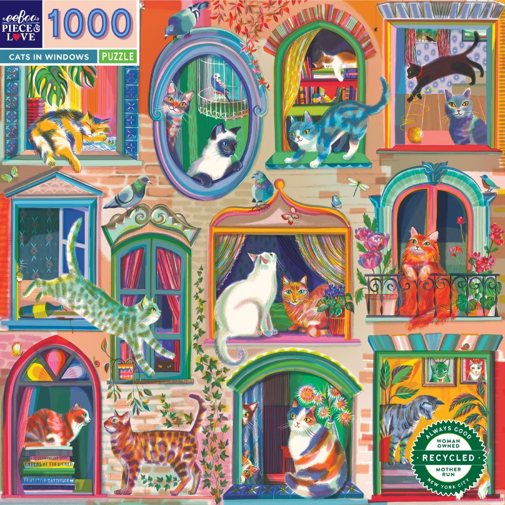 Mill & Hide - Bobangles - eeBoo 1000 Pc Puzzle - Cats in Window