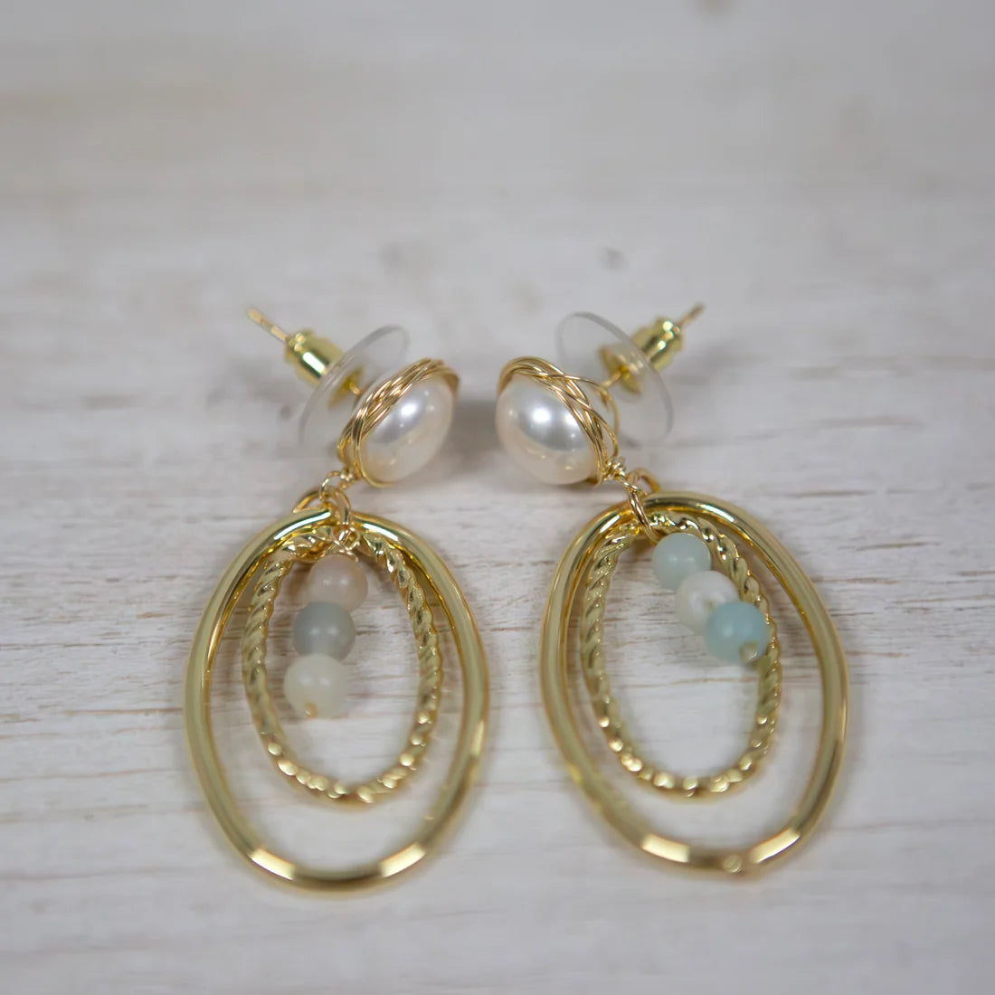 Gold Loop Earrings with Pearl