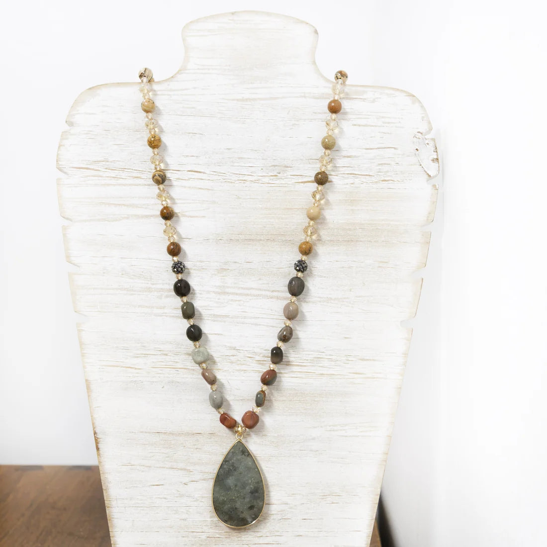 Natural Stone and Crystal Necklace with Stone Charm