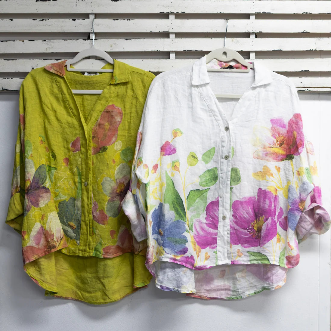 White Linen Flower Print Top