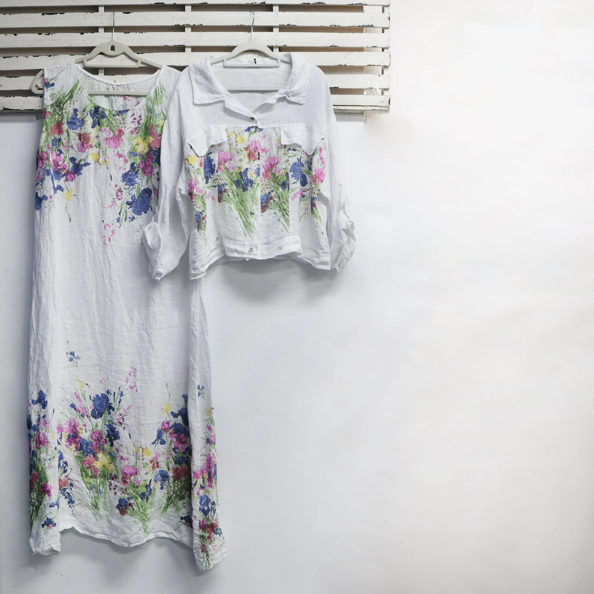 White Linen Flower Print Jacket