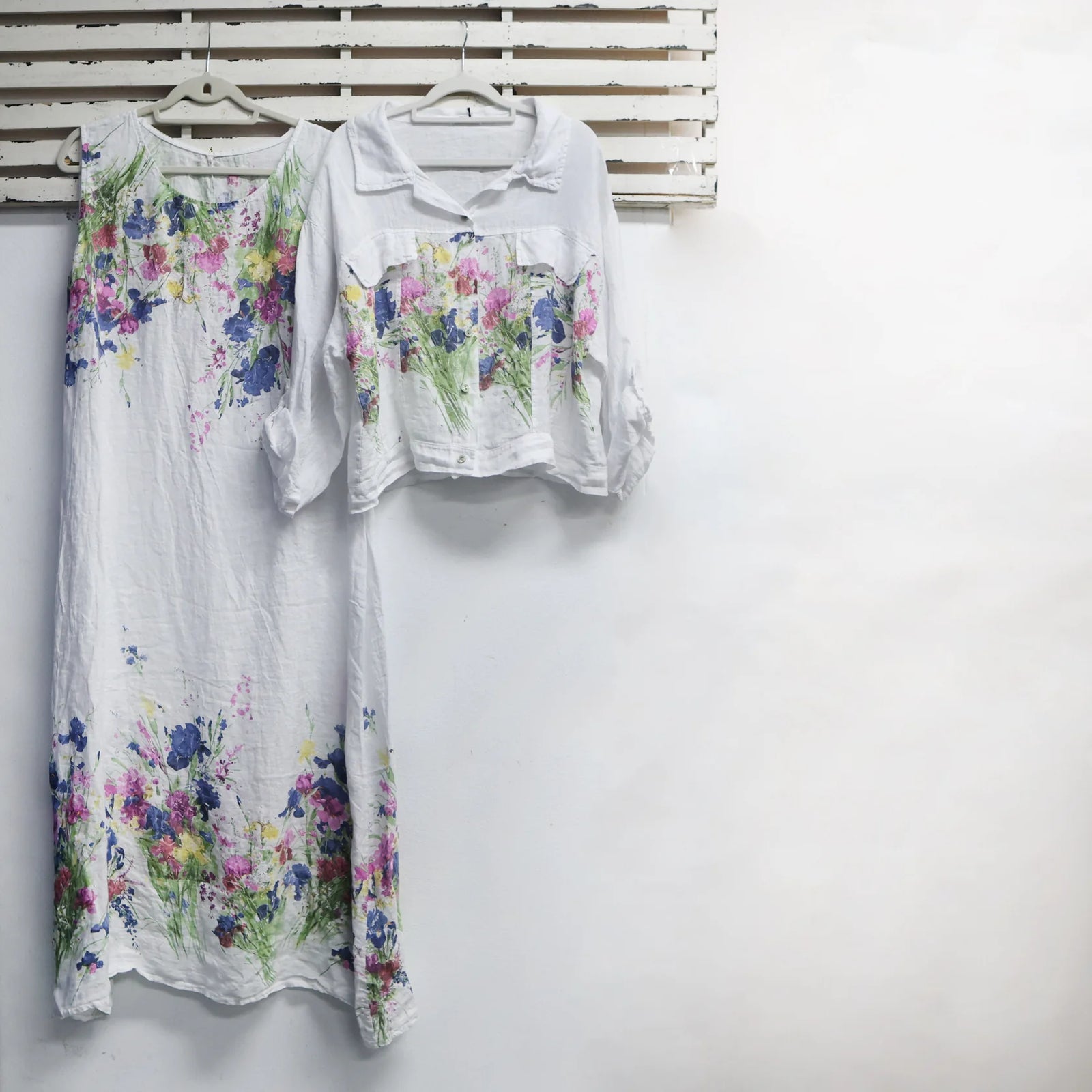 White Linen Flower Print Jacket