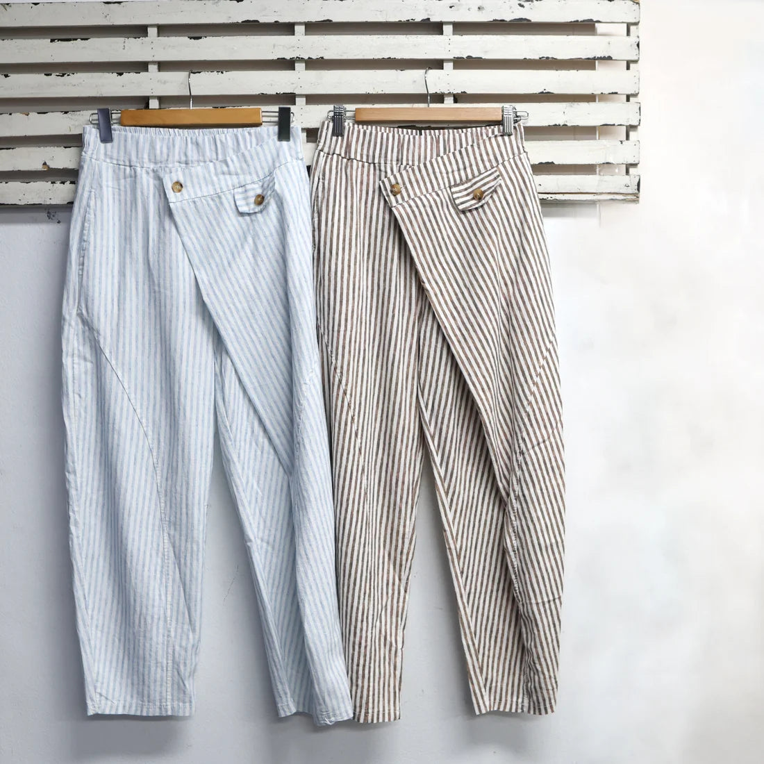 Cotton Blend Pants with Button Detail