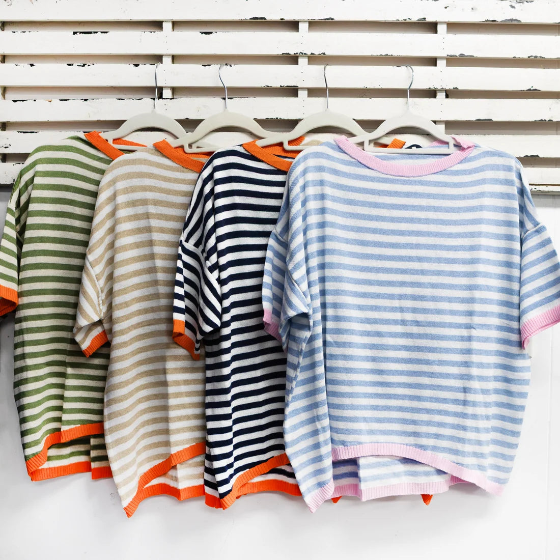 Stripe Cotton Blend Top with Border