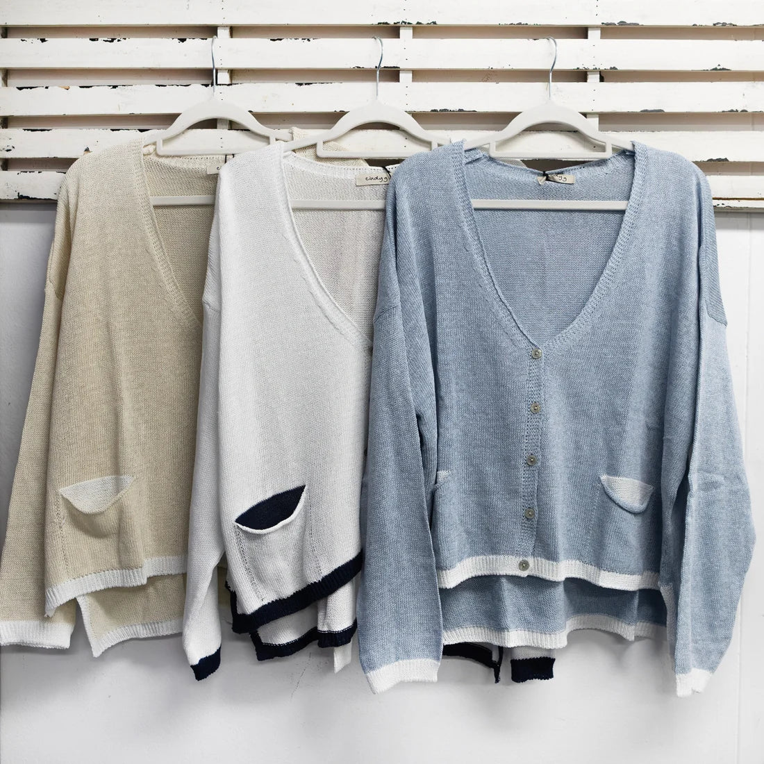 Cotton Blend Cardigan with Pockets &amp; White Border