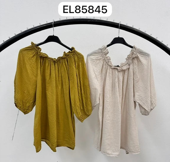 Cotton Elastic Neck Top
