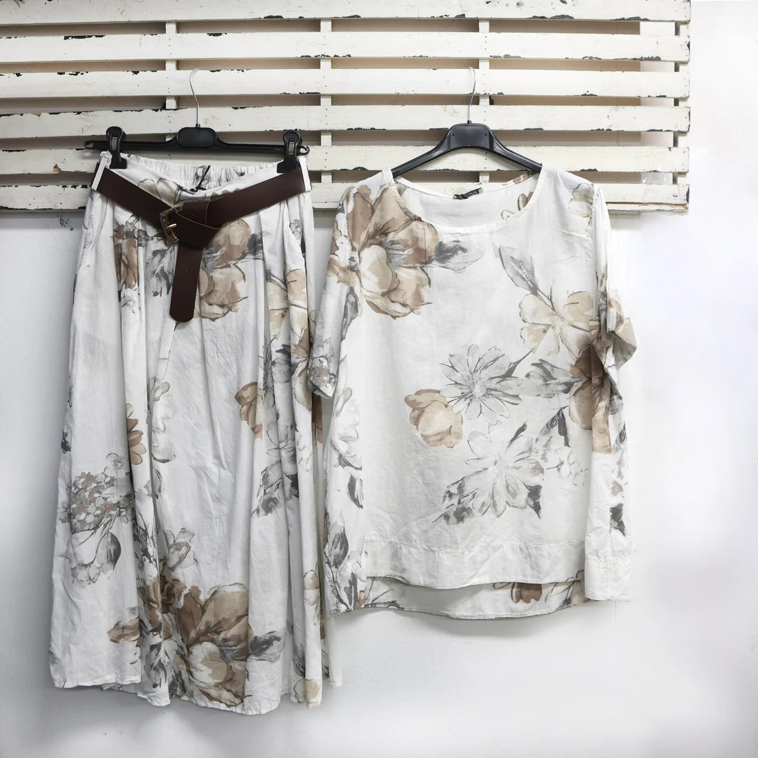 Cotton Flower Print Round Neck Top