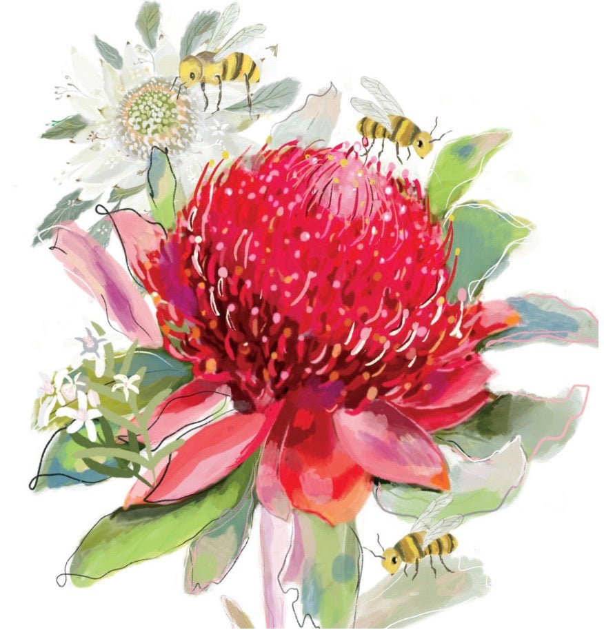 Mini Card - Red &amp; White Waratah
