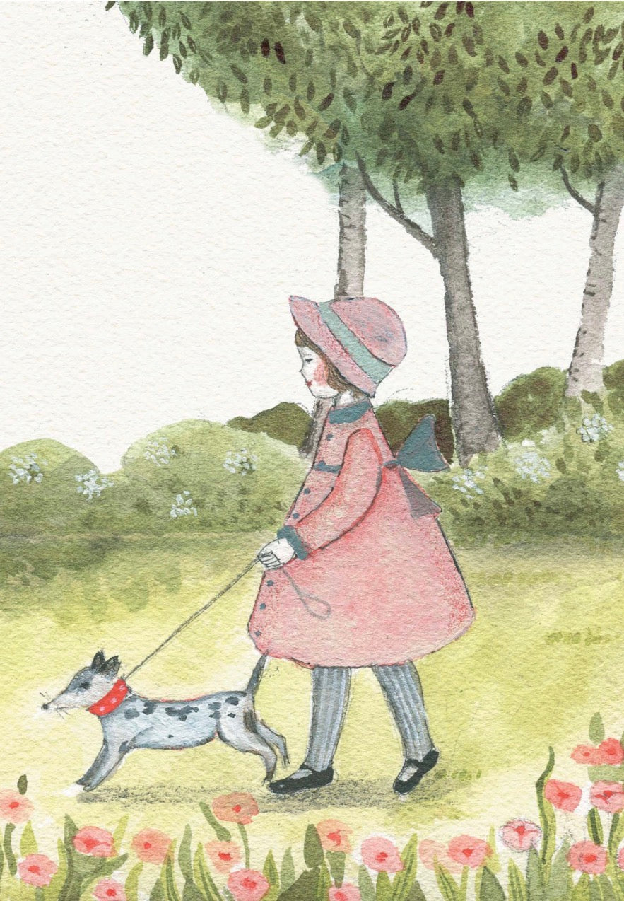 Greeting Card - Girl Walking a Dog