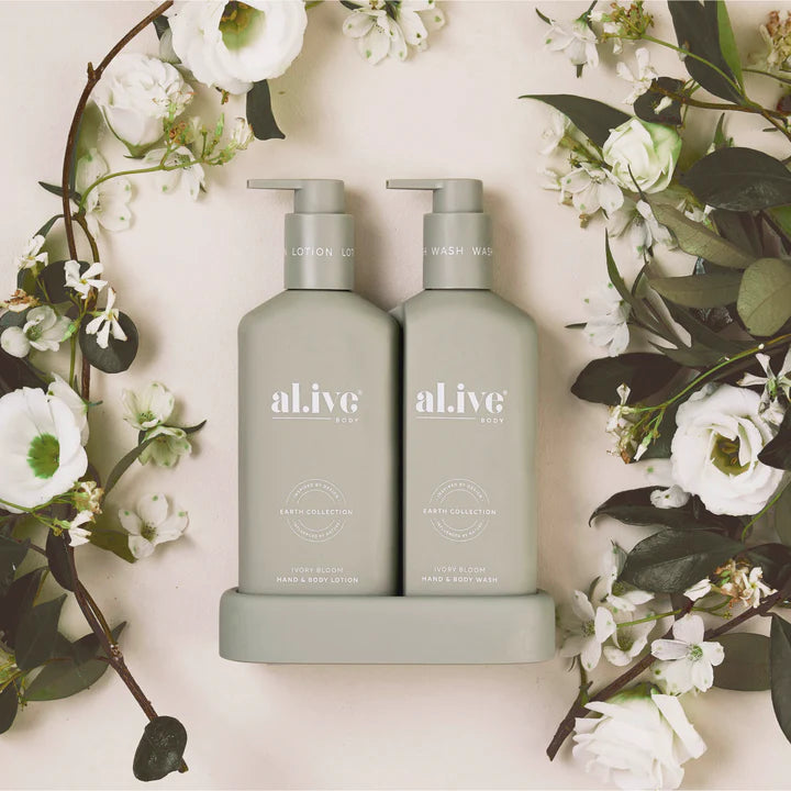 al.ive body - Compact Bathroom Duo Wash & Lotion - Ivory Bloom
