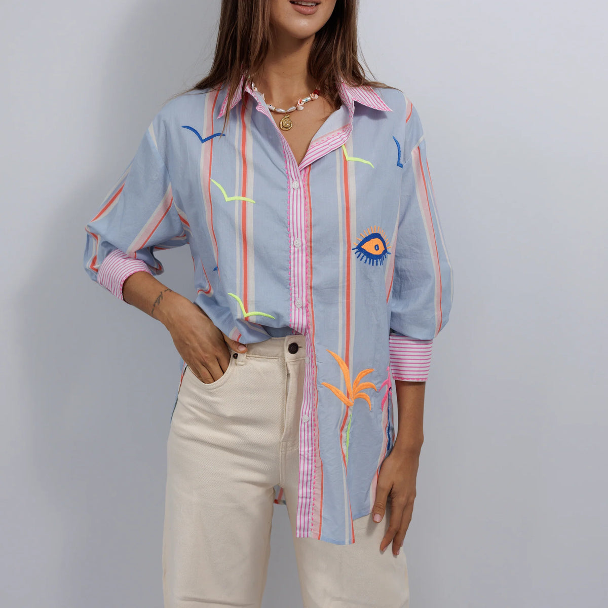 Shirt - Light Blue with Vertical Stripe