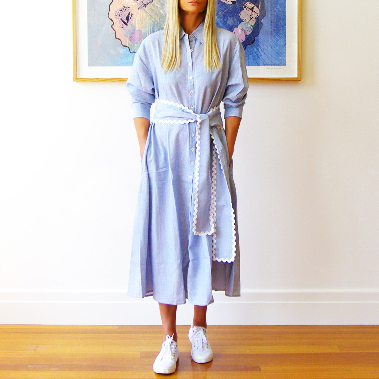 Lillie Dress - Fine Blue & White Stripe