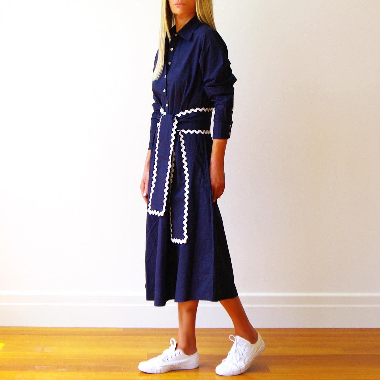 Lillie Dress - Navy & White Placket