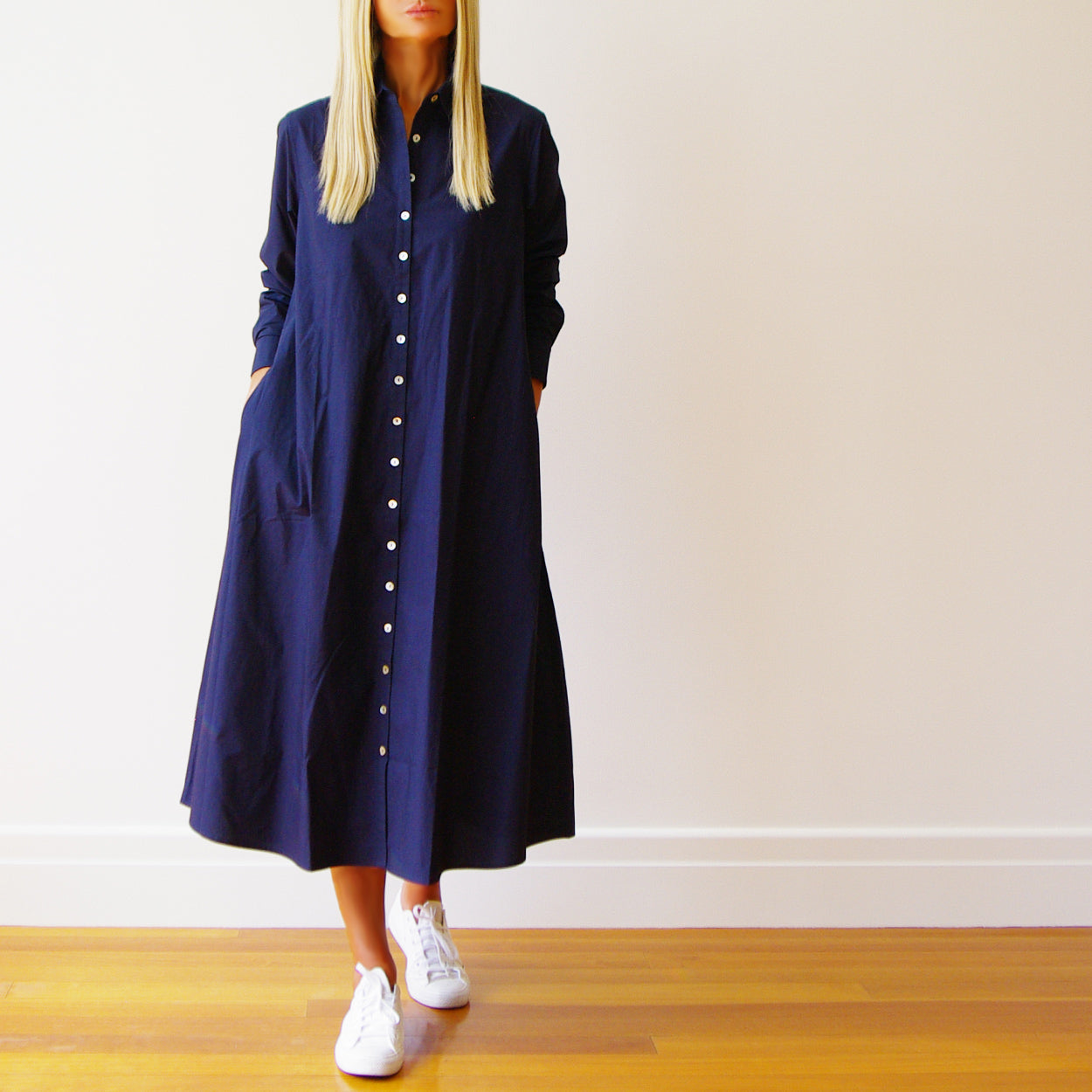 Lillie Dress - Navy & White Placket