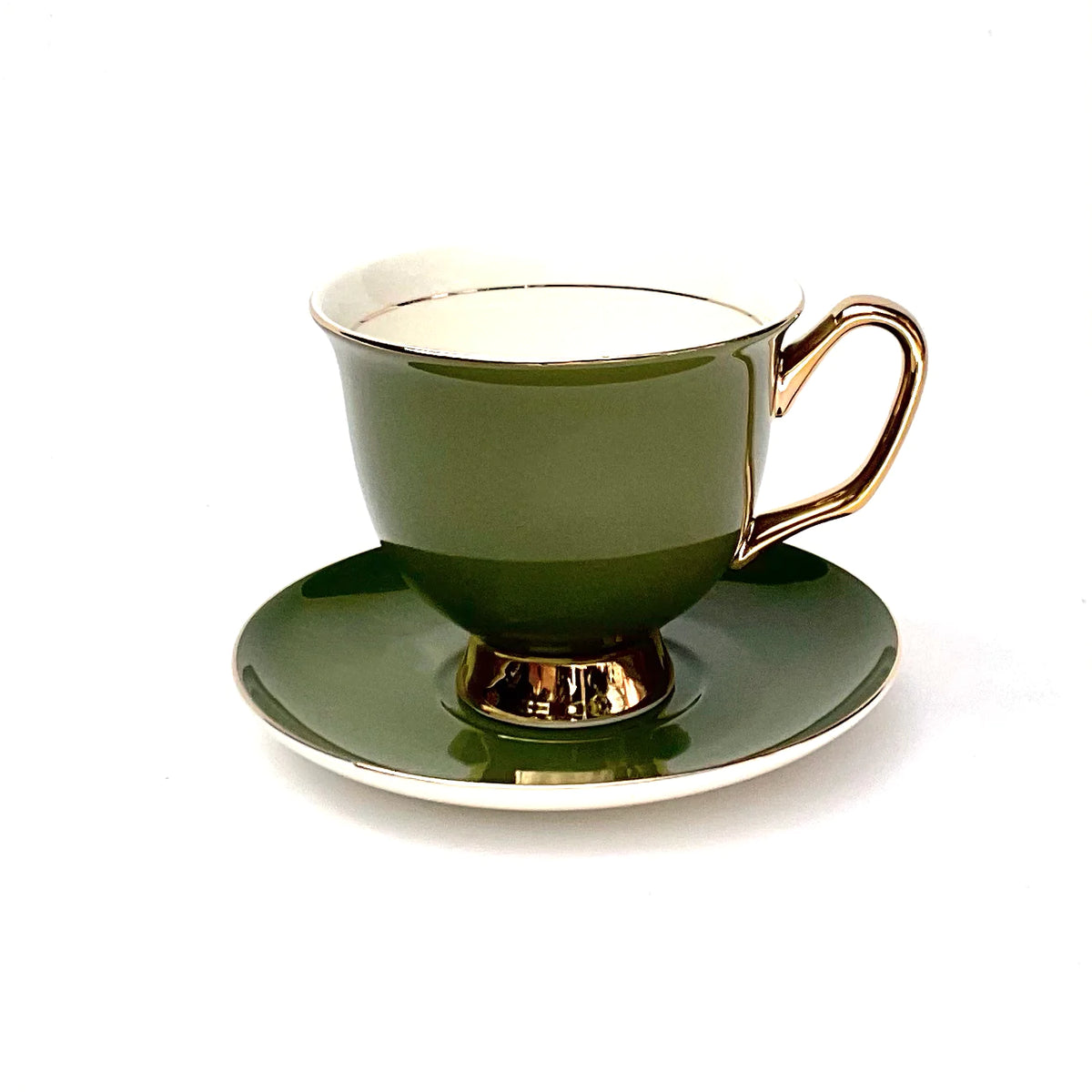 XL Olive Green Teacup &amp; Saucer