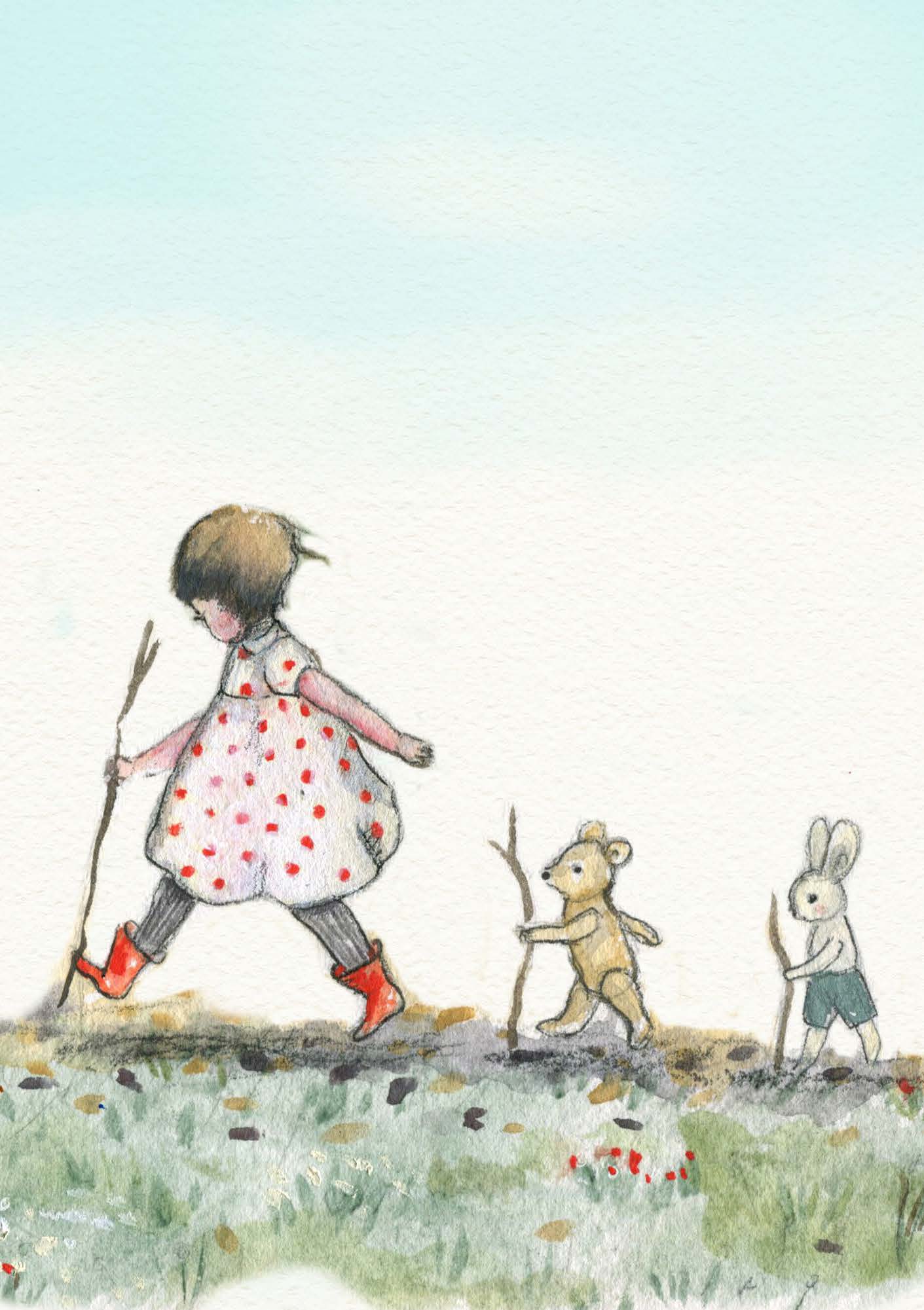 Greeting Card - Walking With Bear & Bunny