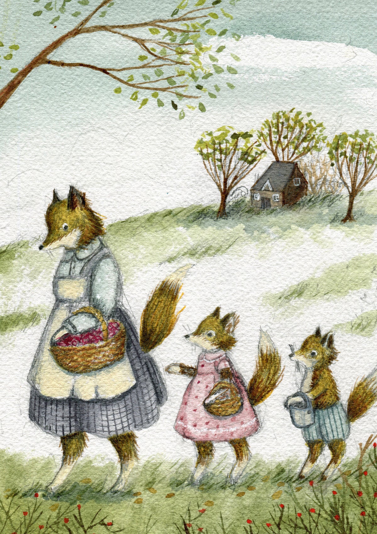 Greeting Card - Family Fox Walks