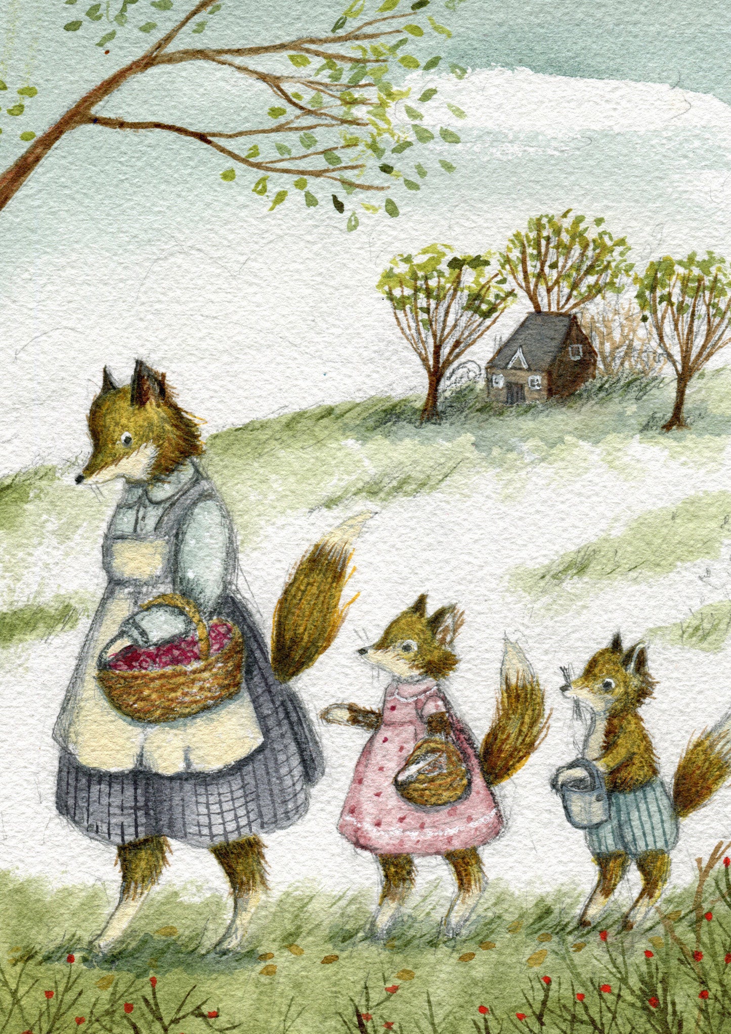 Greeting Card - Family Fox Walks