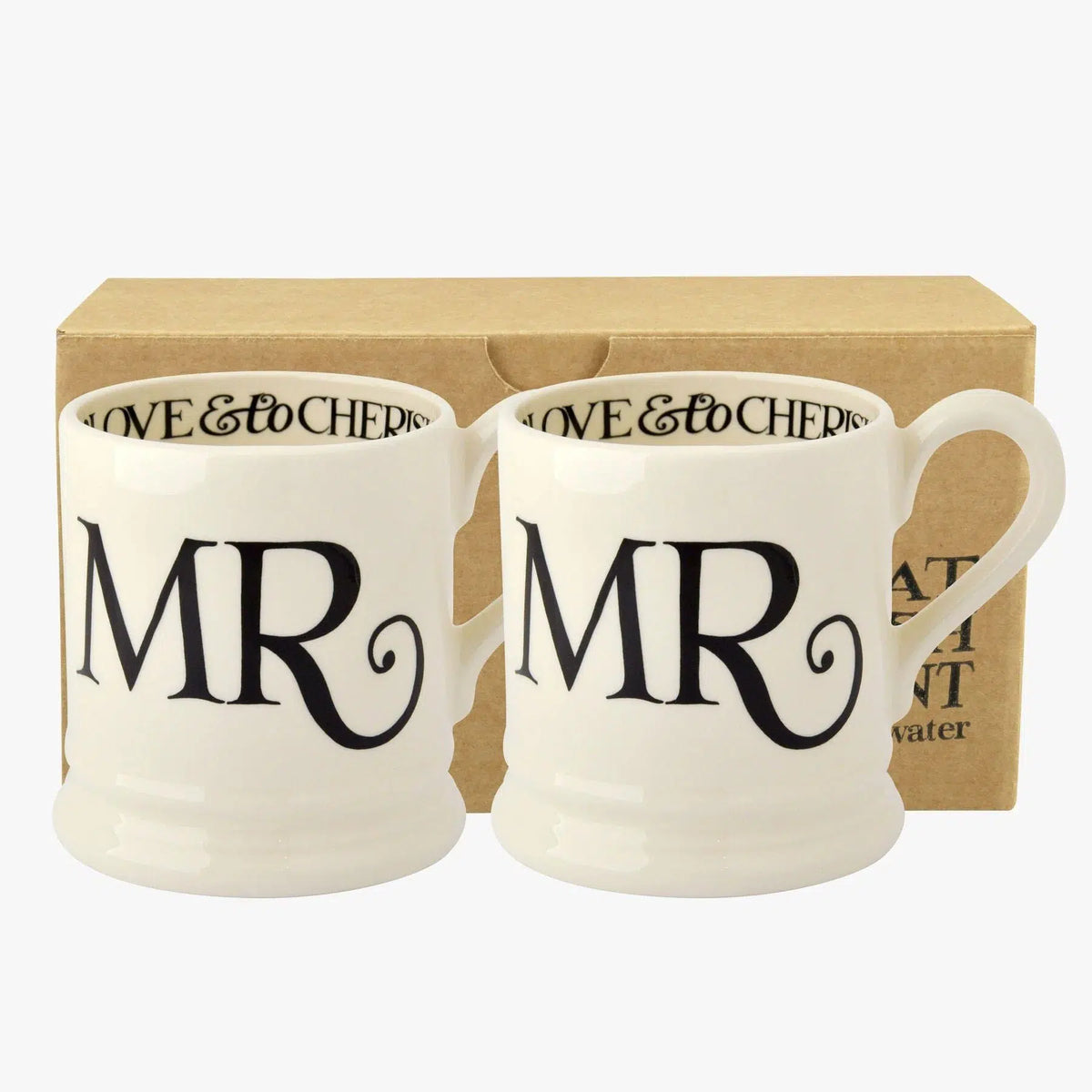 Emma Bridgewater - Black Toast Mr &amp; Mr 2 x 1/2 Pint Mugs Boxed